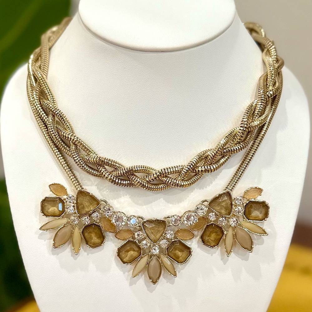 Ann Taylor Gemstone Statement Necklace - Brown/Ta… - image 1